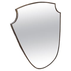 1960s Gio Ponti Style Mid-Century Modern Brass Italian Shield Wall Mirror