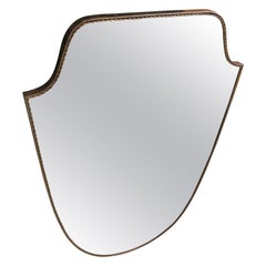 1960s Gio Ponti Style Mid-Century Modern Brass Italian Shield Wall Mirror