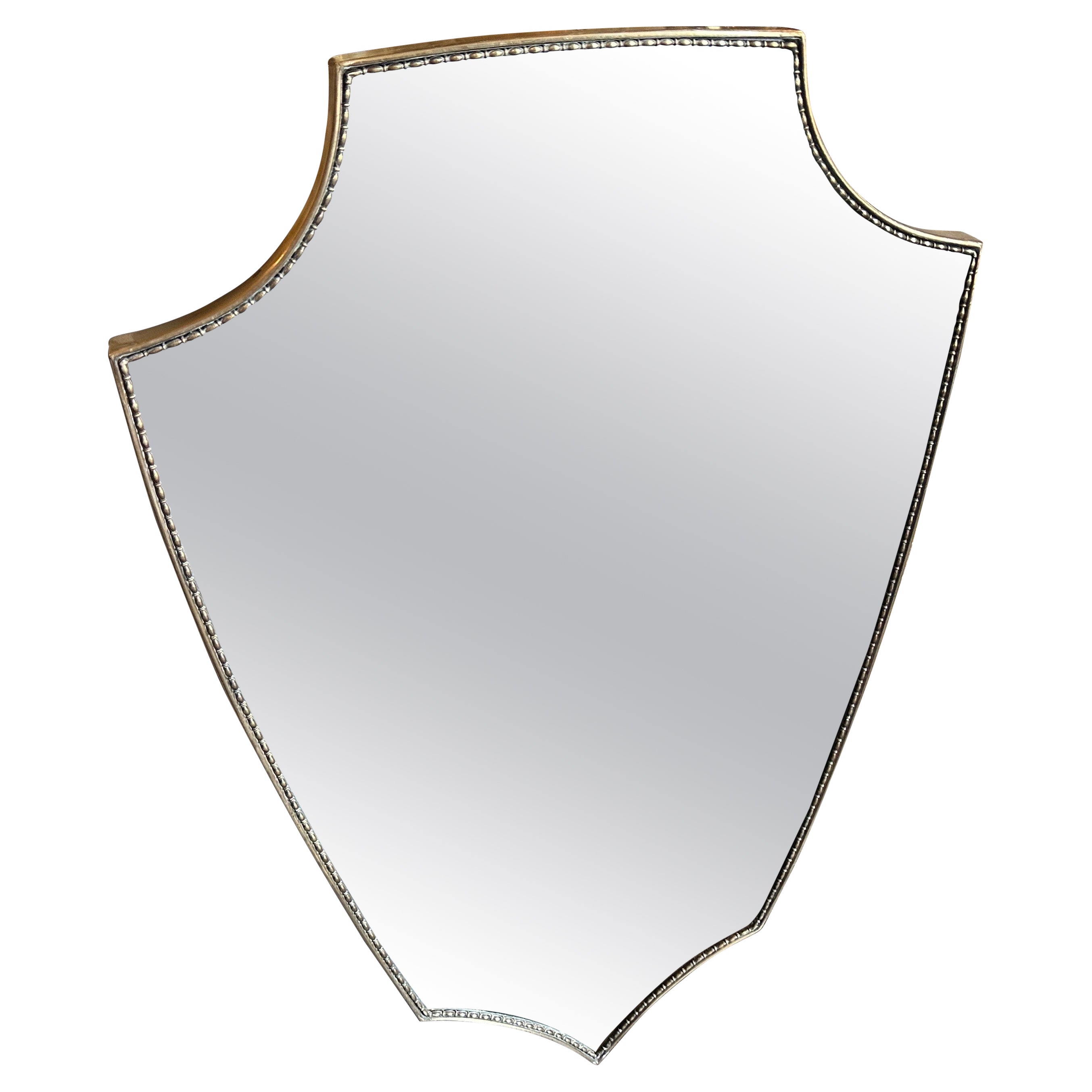 1960s Gio Ponti Style Mid-Century Modern Brass Italian Shield Wall Mirror For Sale