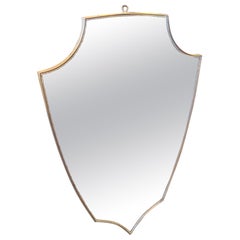 1960s Gio Ponti Style Mid-Century Modern Brass Italian Shield Wall Mirror