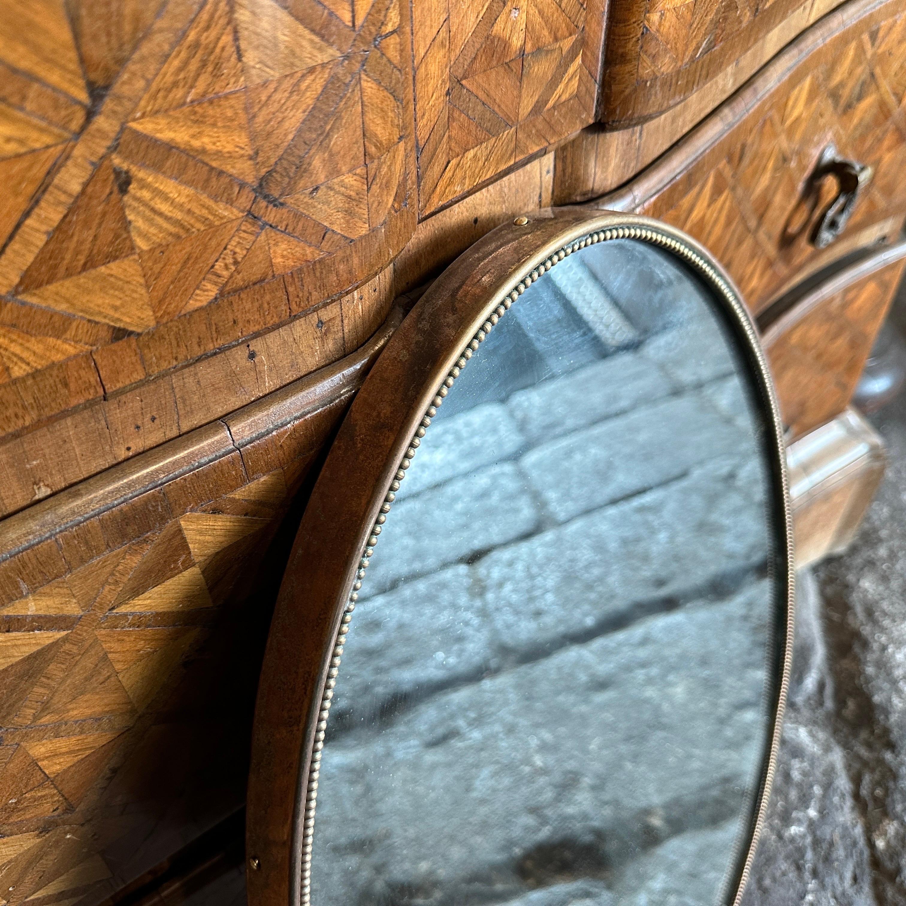 Italian 1960s Gio Ponti Style Mid-Century Modern Brass Oval Wall Mirror For Sale