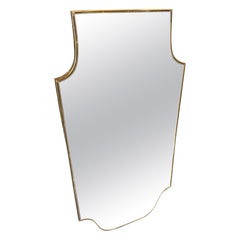 1960s Gio Ponti Style Mid-Century Modern Brass Shield Italian Wall Mirrror