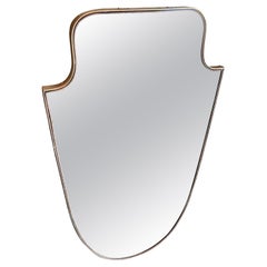1960s Gio Ponti Style Mid-Century Modern Brass Shield Shaped Italian Wall Mirror
