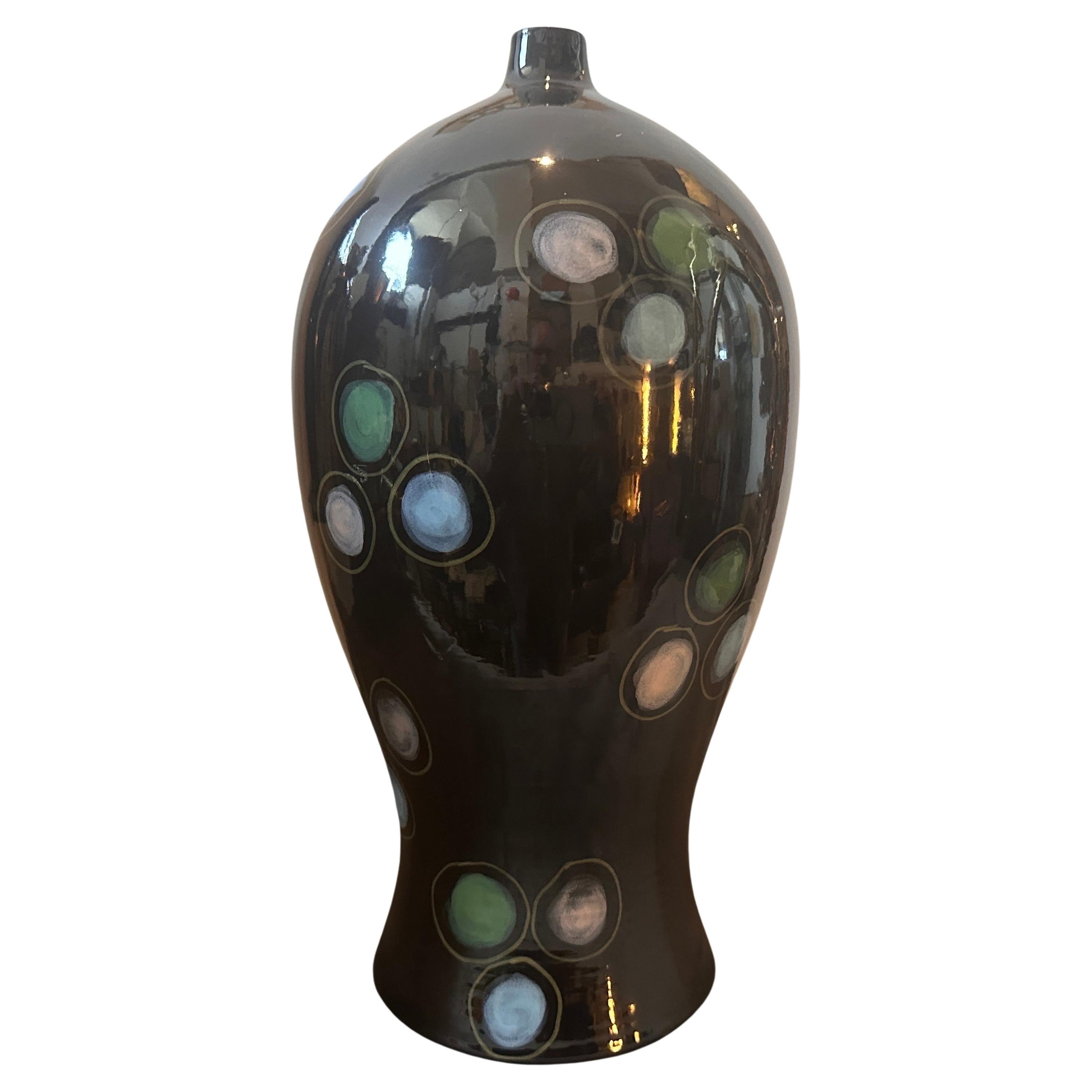 1960s Gio Ponti Style Mid-Century Modern Hand Painted Ceramic Vase