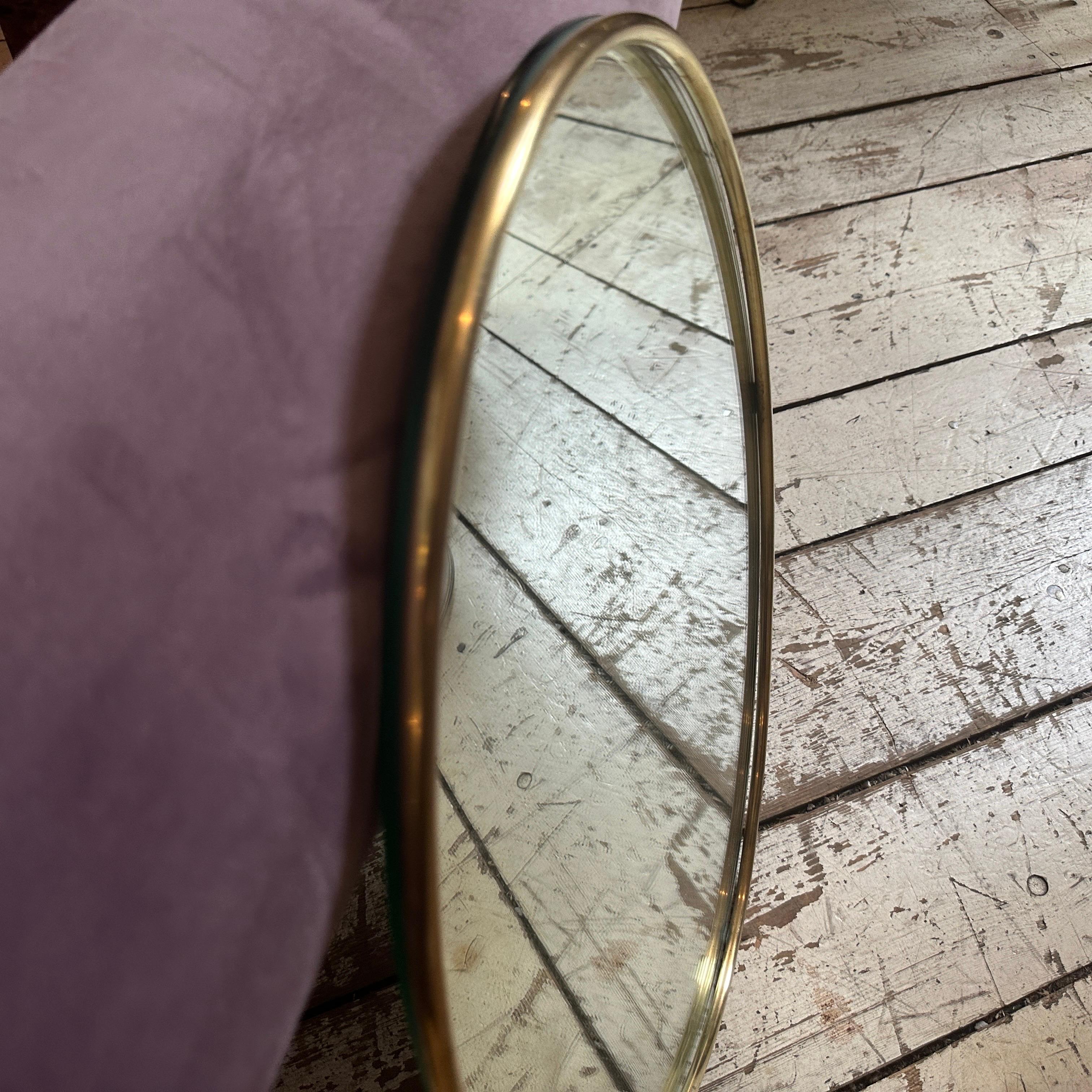 Italian 1960s Gio Ponti Style Mid-Century Modern Solid Brass Oval Wall Mirror For Sale