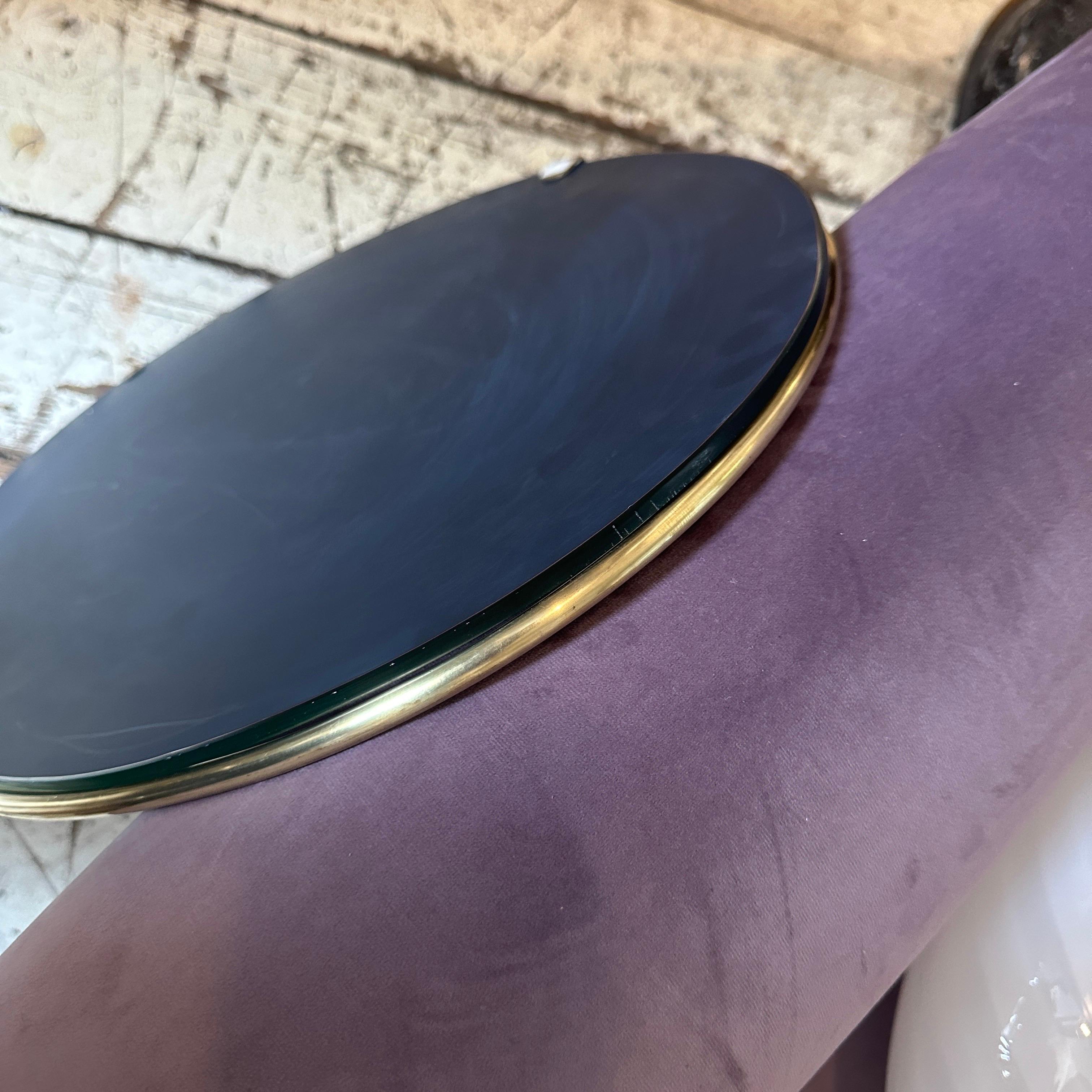 20th Century 1960s Gio Ponti Style Mid-Century Modern Solid Brass Oval Wall Mirror For Sale