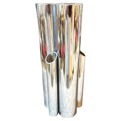 1960s Gio Ponti Style Minimalist Chromed Metal Multiple Cylinder Vase