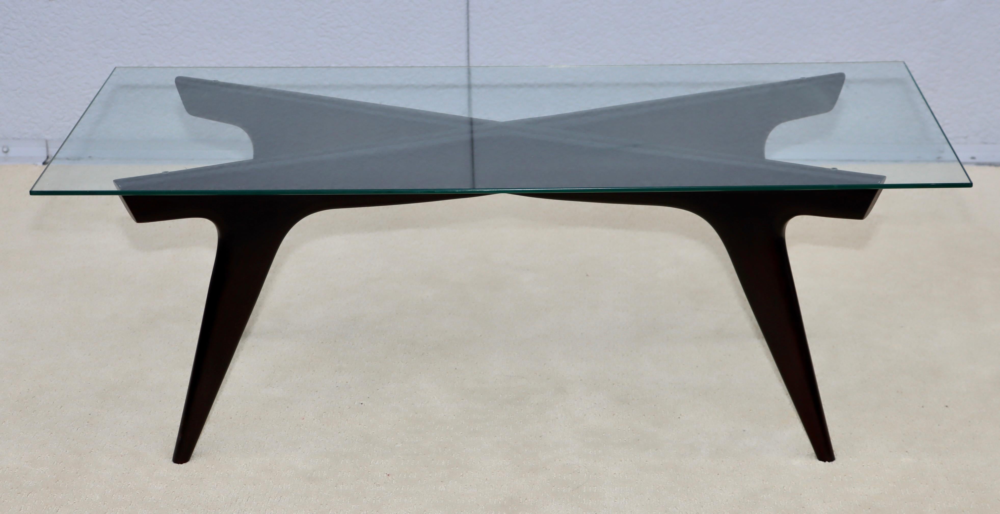 1960's Gio Ponti Style Modernist Ebonized Mahogany Italian Coffee Table For Sale 1