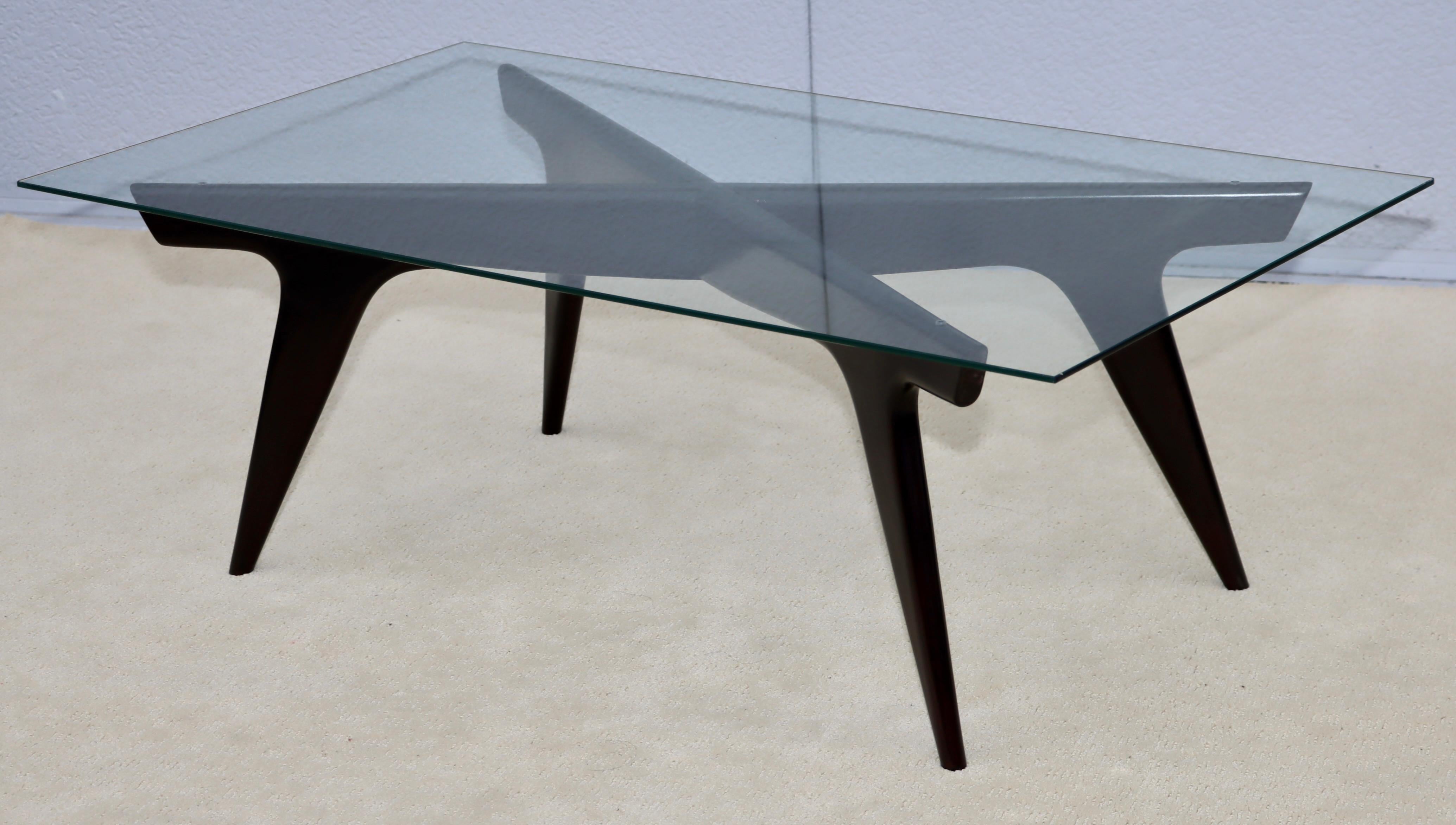 1960's Gio Ponti Style Modernist Ebonized Mahogany Italian Coffee Table For Sale 3
