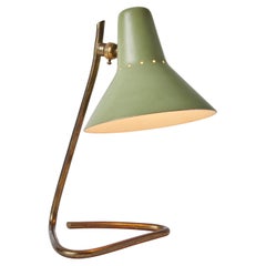 1960s Giuseppe Ostuni Green Metal and Brass Table Lamp for O-Luce