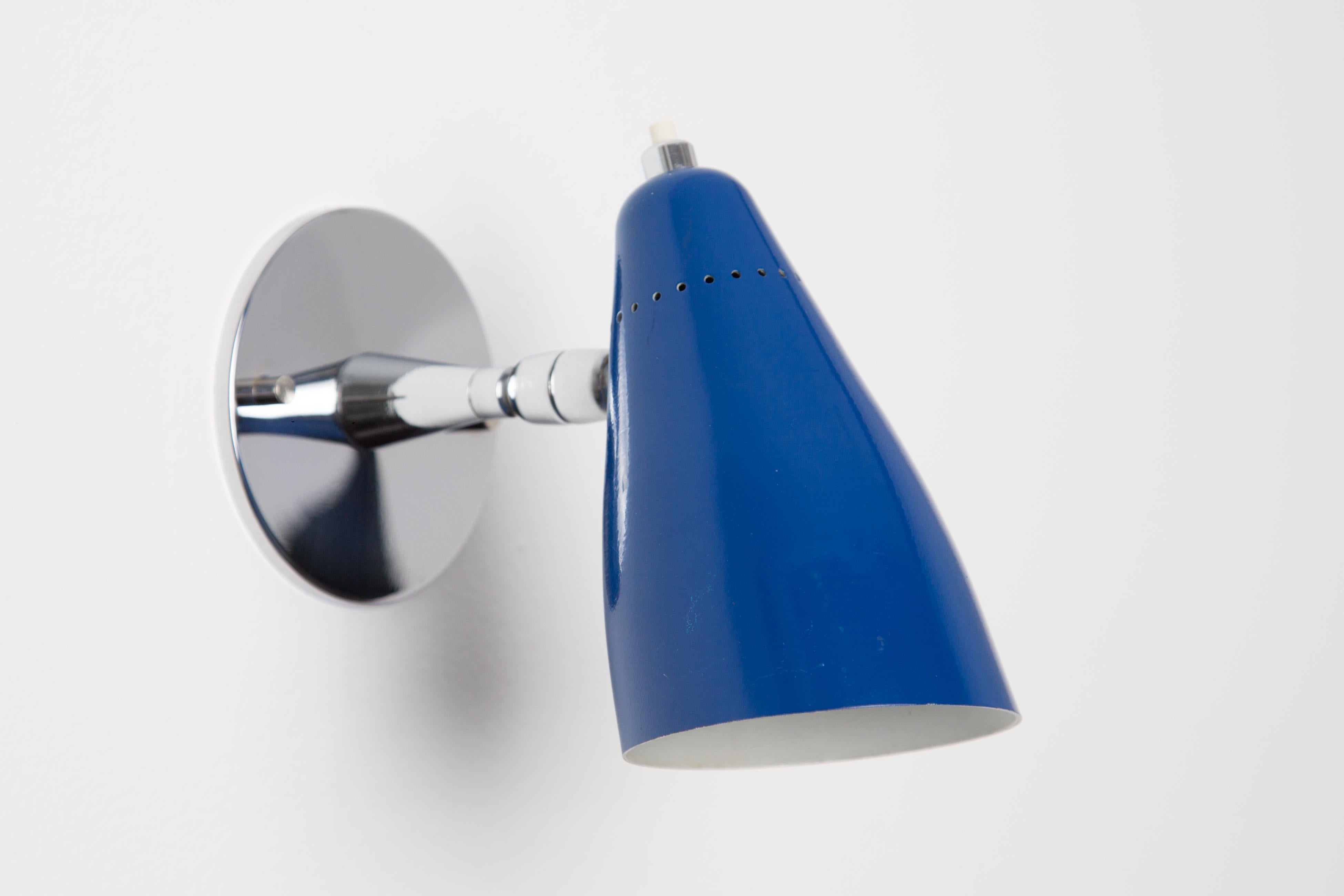 Mid-Century Modern 1960s Giuseppe Ostuni Model #101 Blue Articulating Sconce for O-Luce