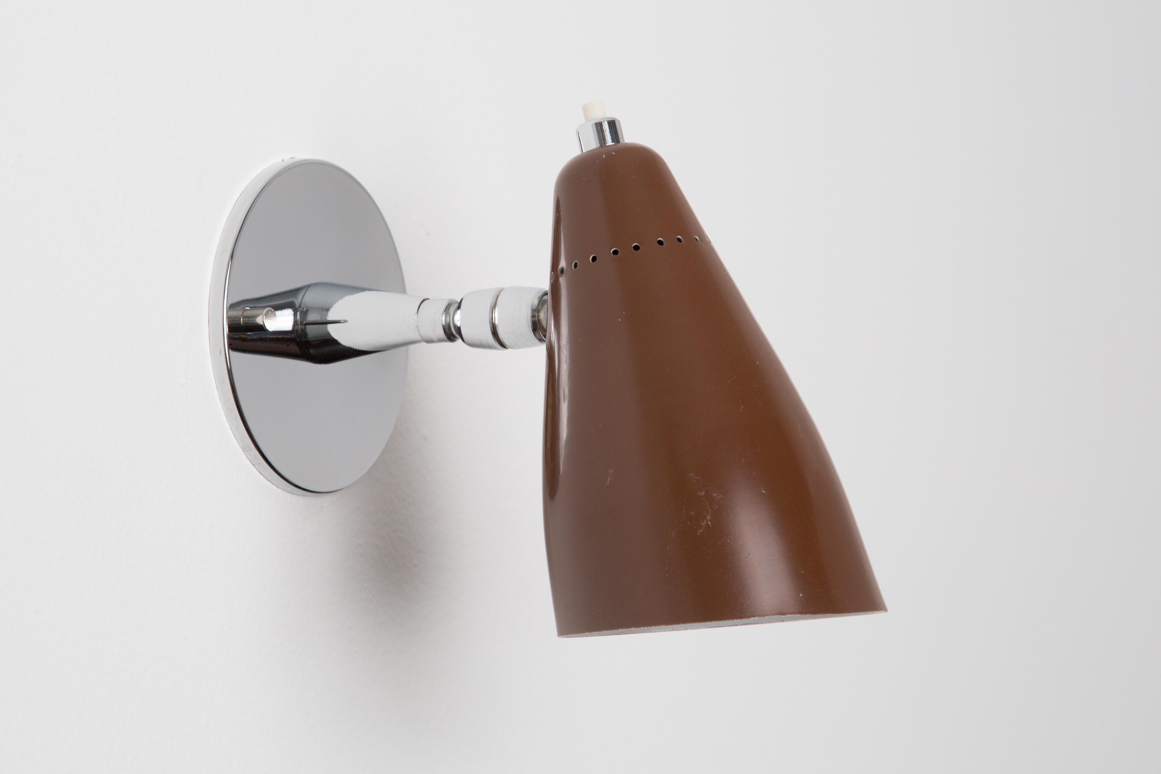 Mid-Century Modern 1960s Giuseppe Ostuni Model #101 Brown Articulating Sconce for O-Luce For Sale