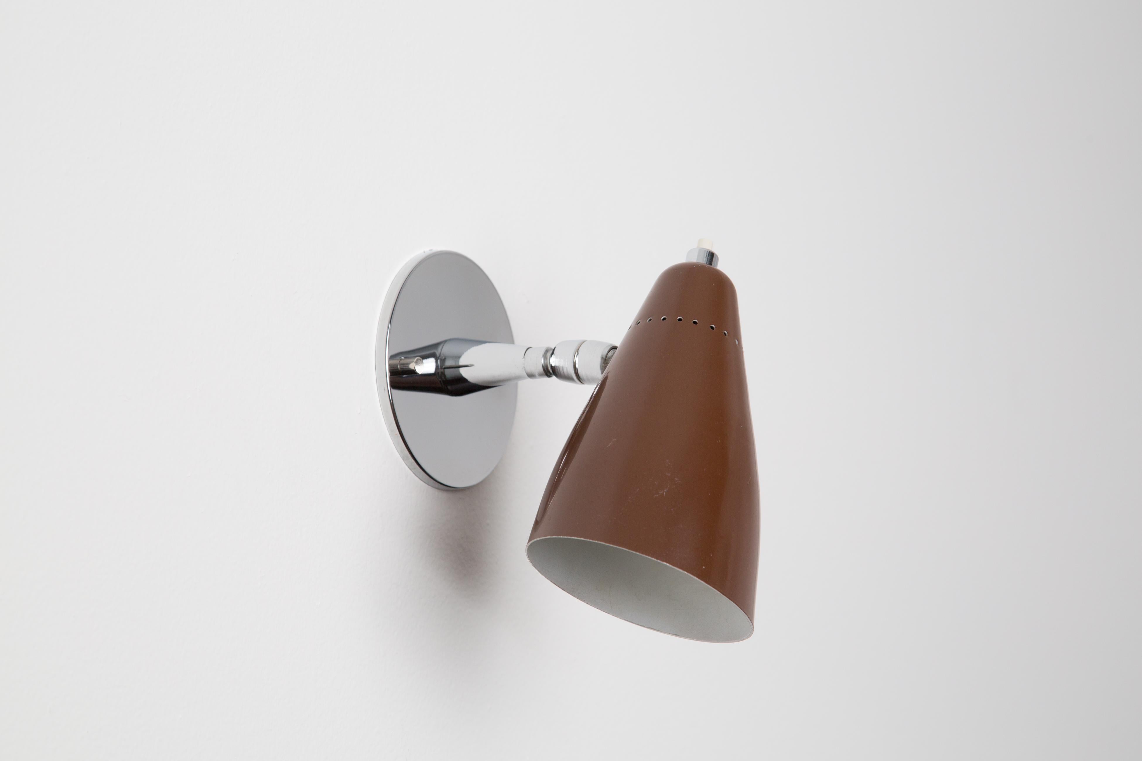 Mid-20th Century 1960s Giuseppe Ostuni Model #101 Brown Articulating Sconce for O-Luce For Sale