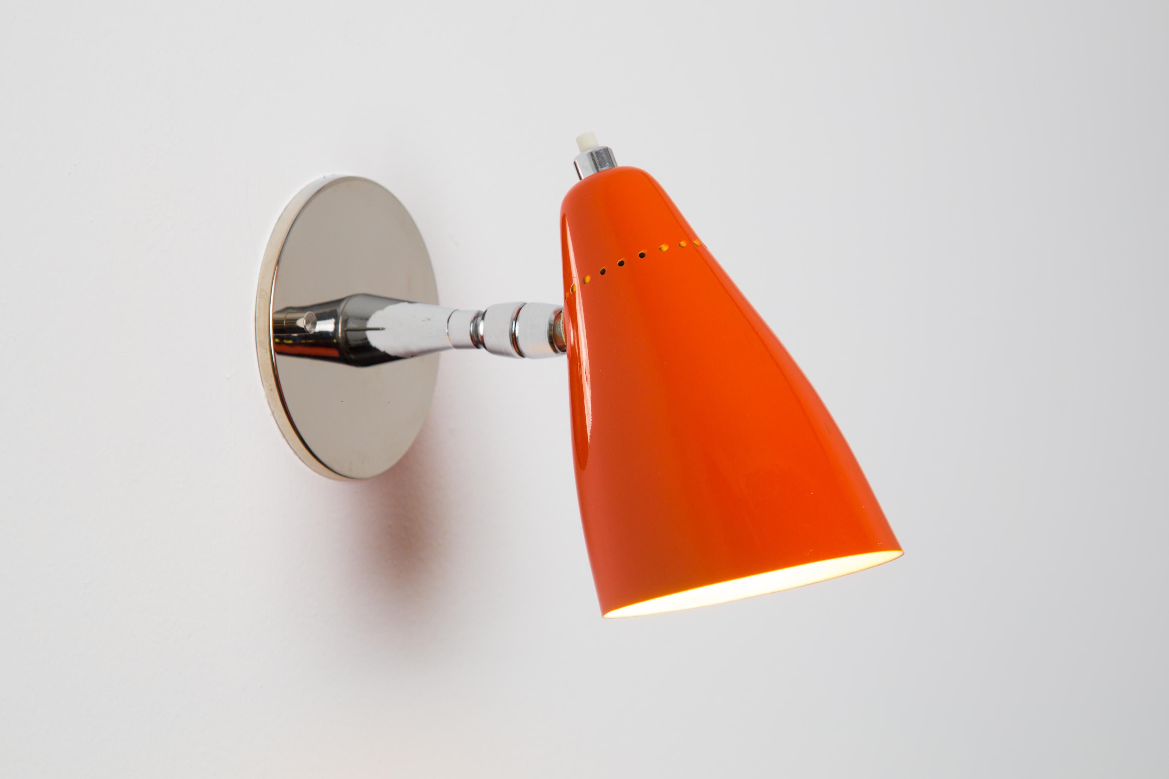 Mid-Century Modern 1960s Giuseppe Ostuni Model #101 Orange Articulating Sconce for O-Luce