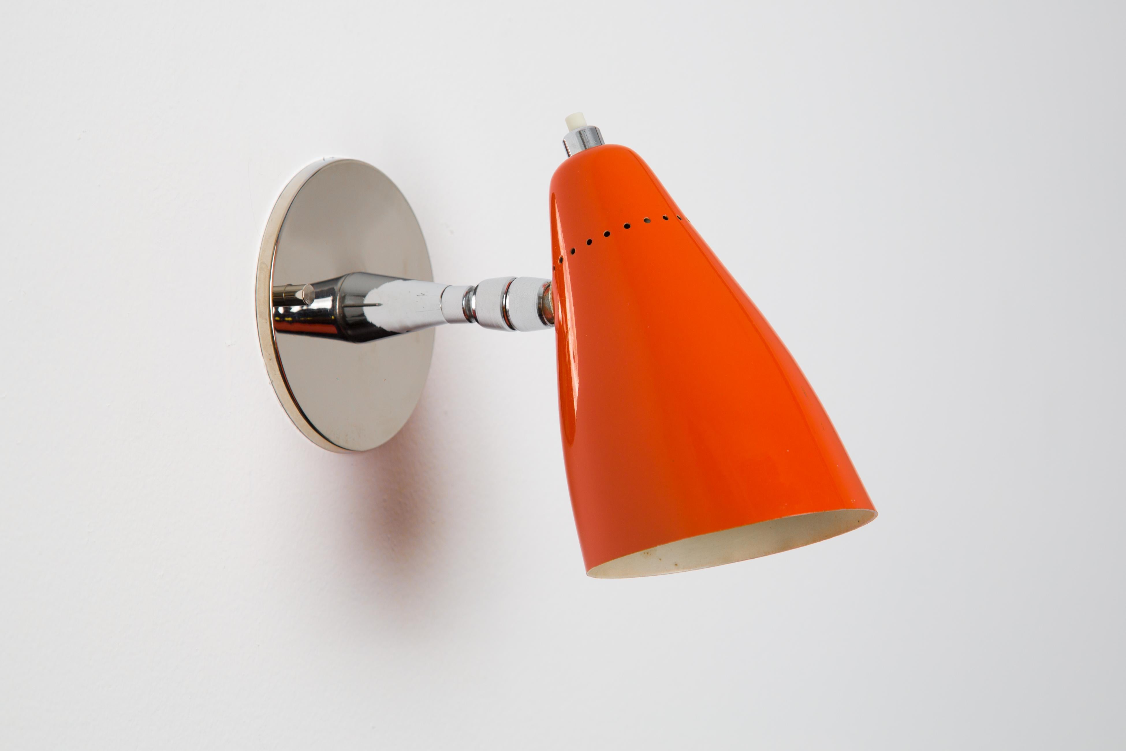 Italian 1960s Giuseppe Ostuni Model #101 Orange Articulating Sconce for O-Luce