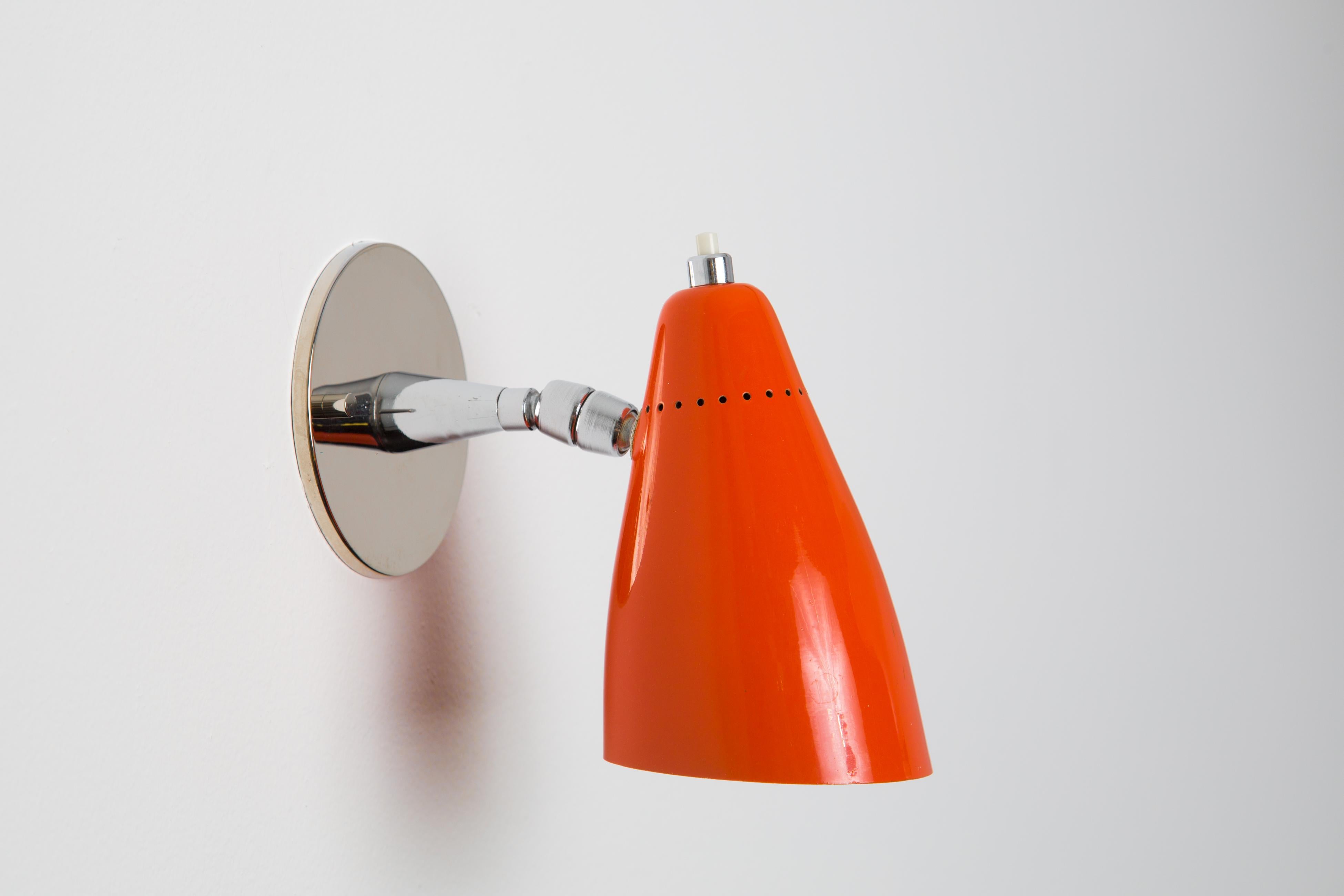 Mid-20th Century 1960s Giuseppe Ostuni Model #101 Orange Articulating Sconce for O-Luce
