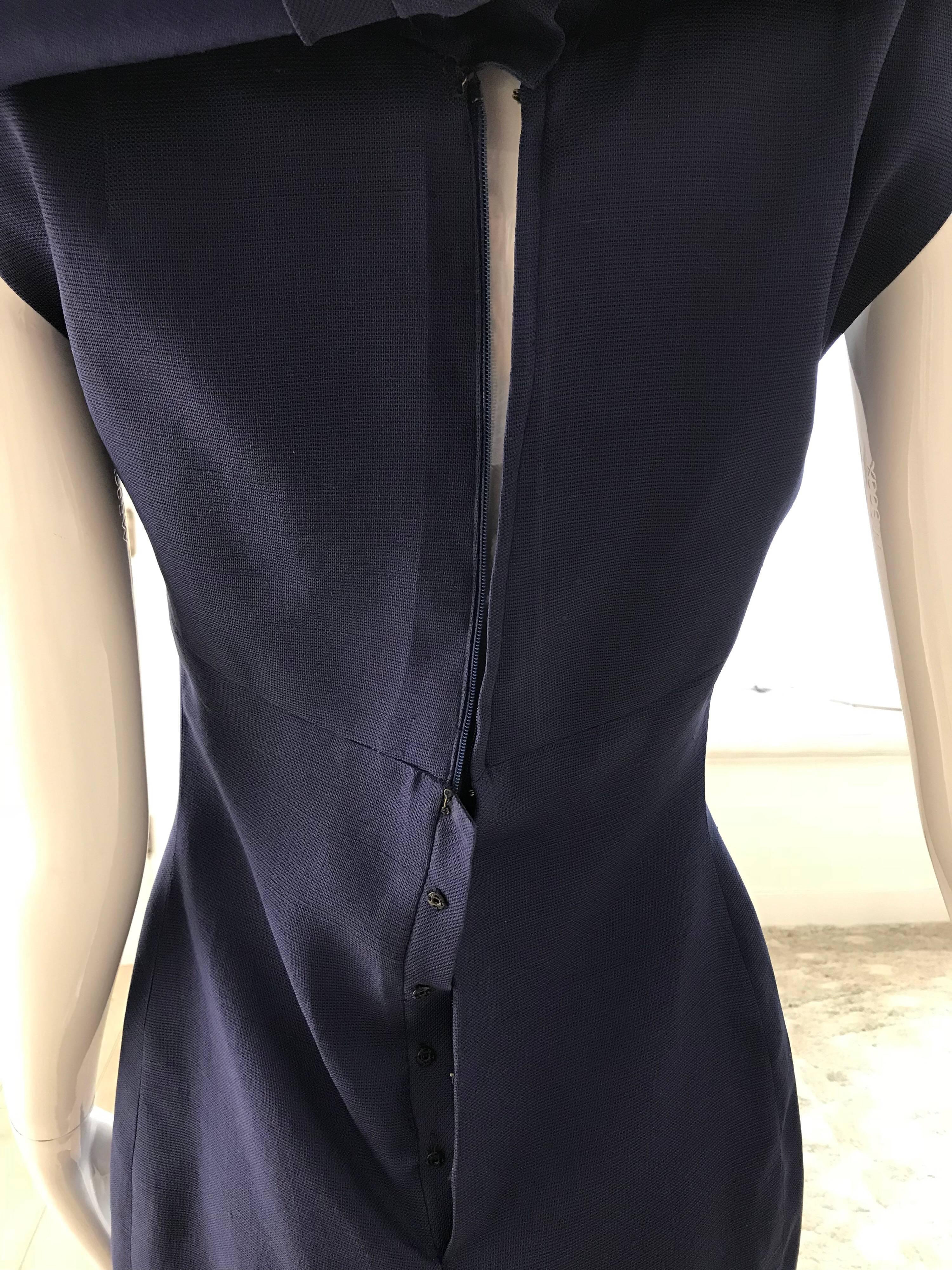 1960s Givenchy Couture Silk Organza Blue Sheath Cocktail Dress For Sale 4