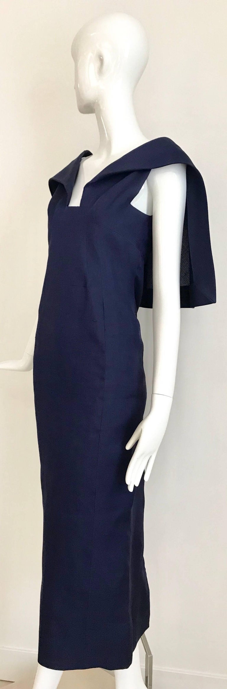 1960s Givenchy Couture Silk Organza Blue Sheath Cocktail Dress In Excellent Condition For Sale In Beverly Hills, CA