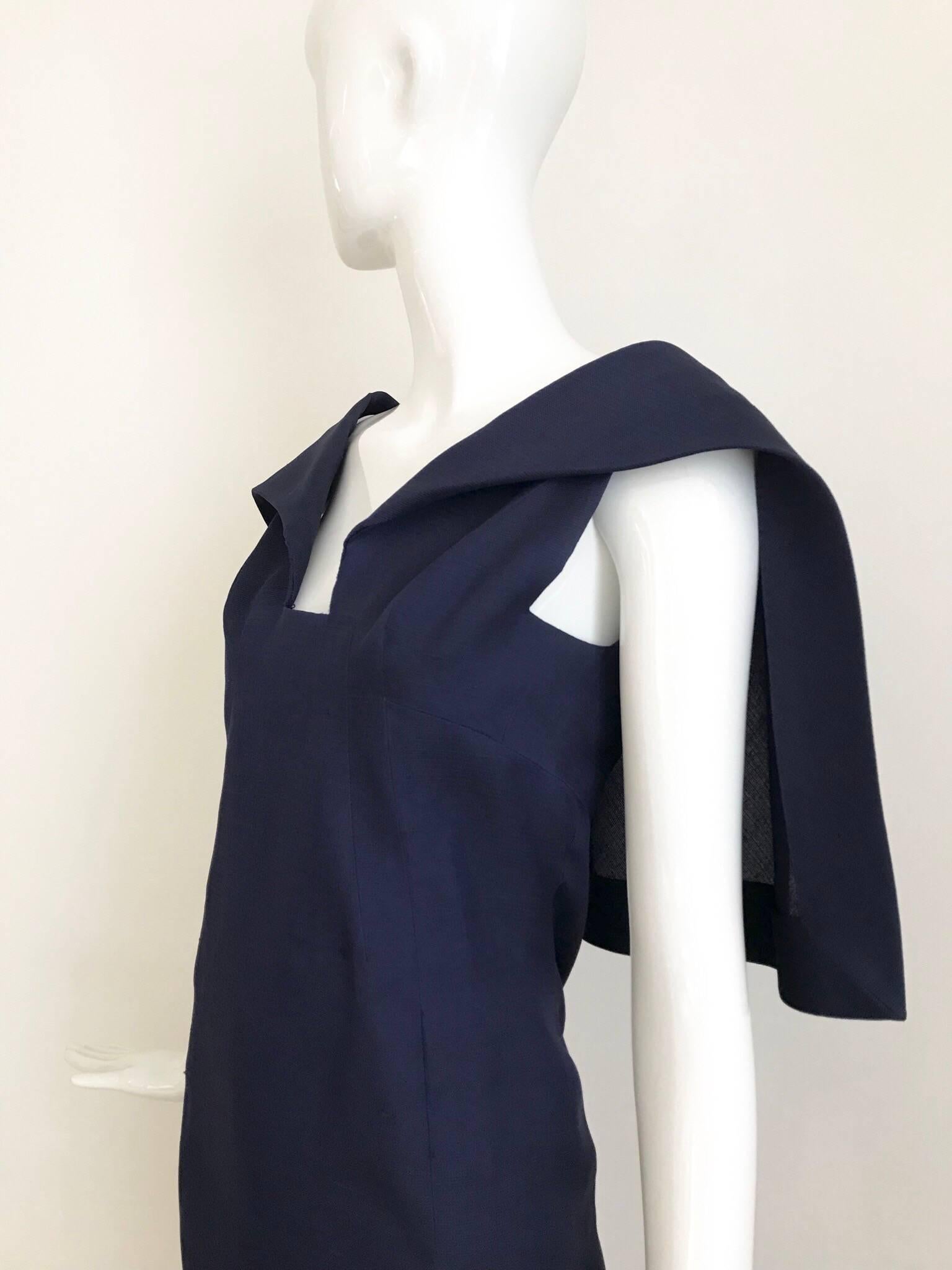 1960s Givenchy Couture Silk Organza Blue Sheath Cocktail Dress For Sale 2