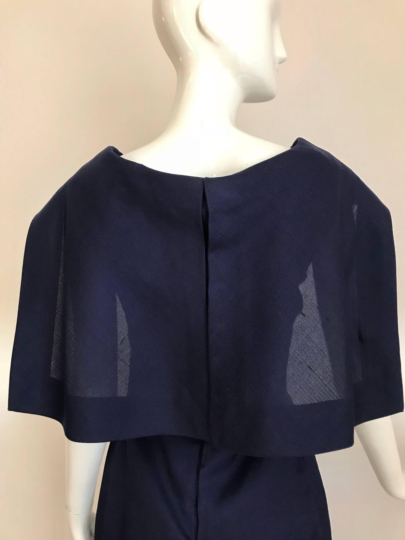 1960s Givenchy Couture Silk Organza Blue Sheath Cocktail Dress For Sale 3