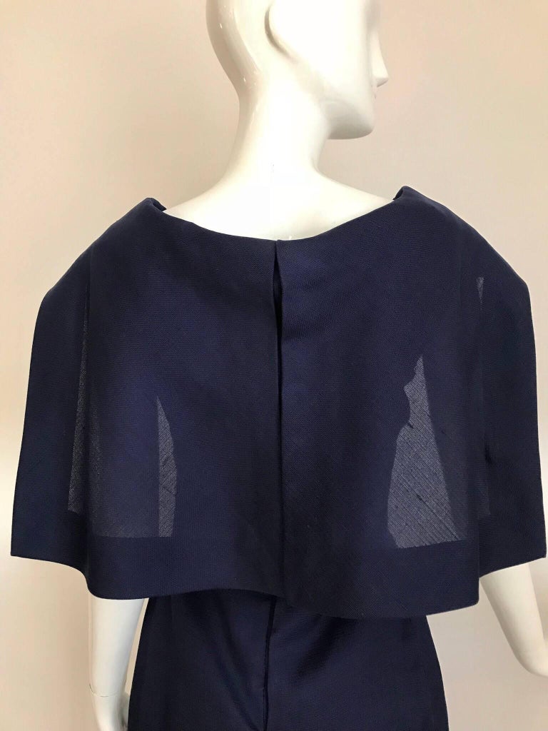 1960s Givenchy Couture Silk Organza Blue Sheath Cocktail Dress For Sale 5