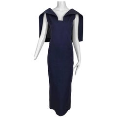 Vintage 1960s Givenchy Couture Silk Organza Blue Sheath Cocktail Dress
