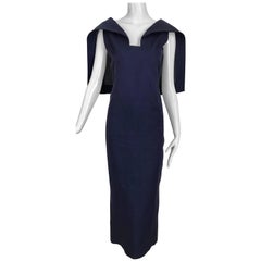 Vintage 1960s Givenchy Haute Couture Silk Organza Blue Sheath Cocktail Dress