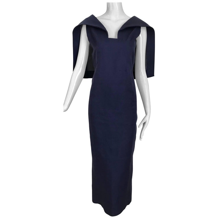 1960s Givenchy Couture Silk Organza Blue Sheath Cocktail Dress For Sale