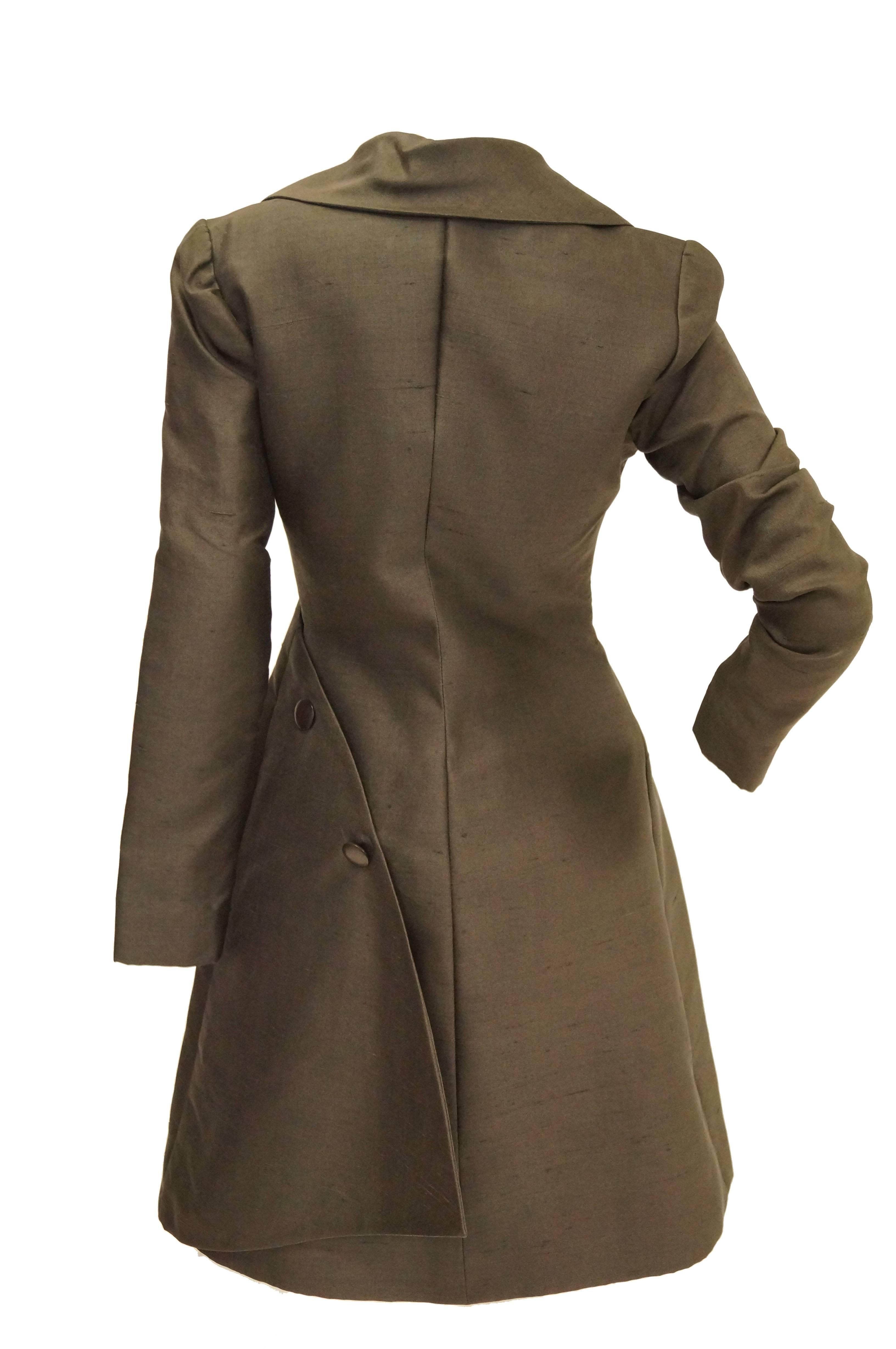 Women's or Men's Givenchy Grey Umber Raw Silk Wrap Dress, 1960s