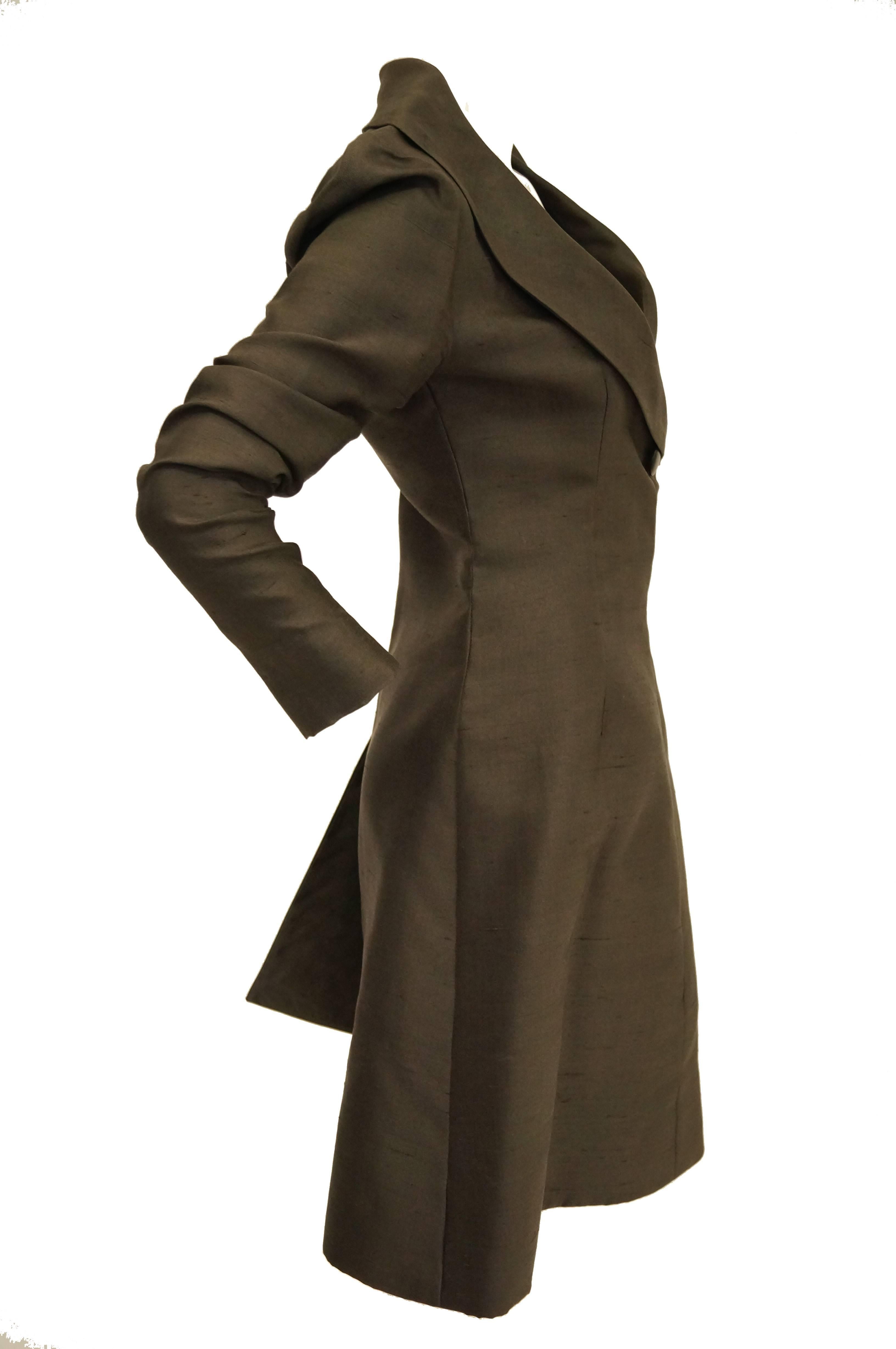 Givenchy Grey Umber Raw Silk Wrap Dress, 1960s 2