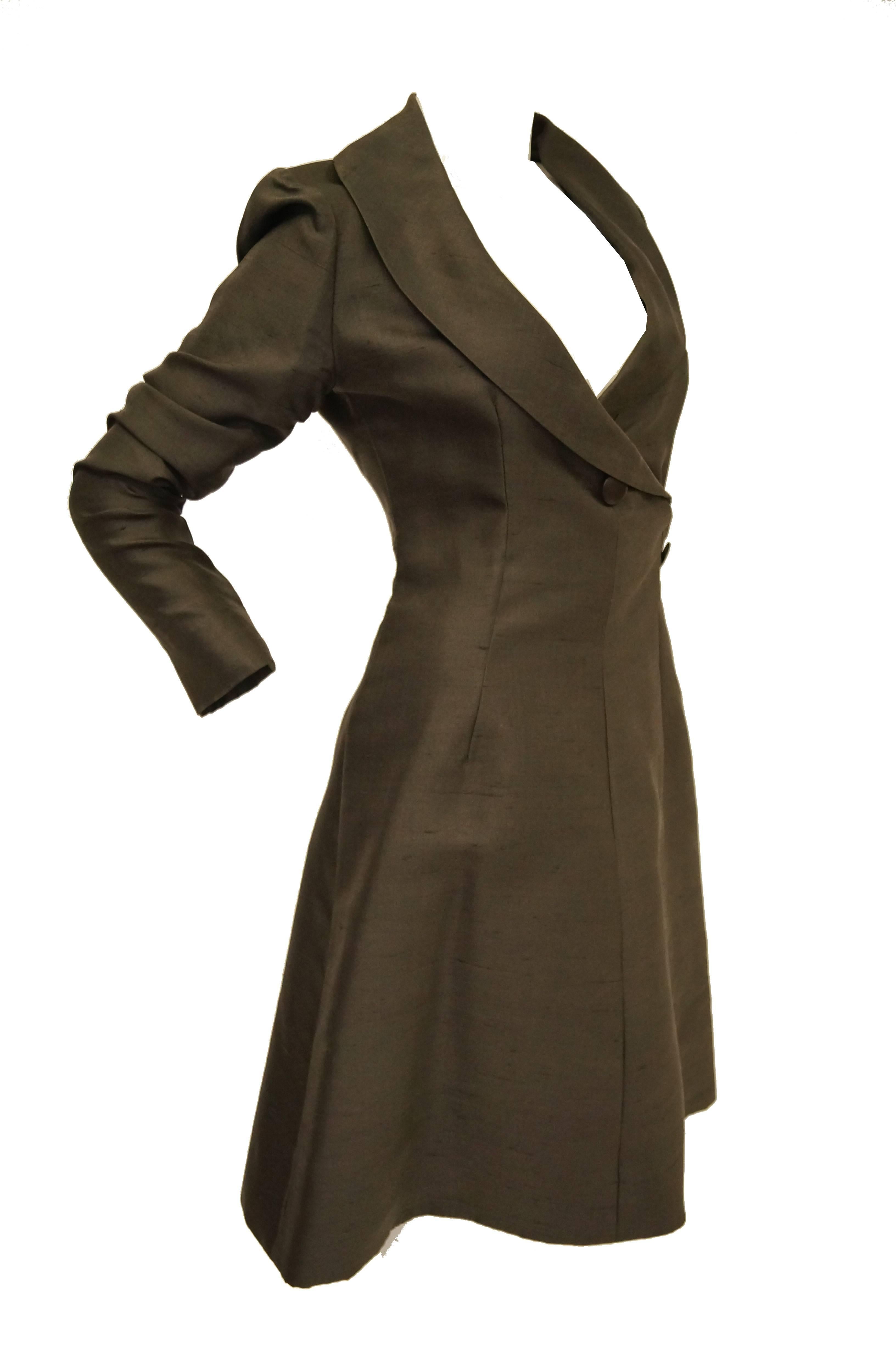 Givenchy Grey Umber Raw Silk Wrap Dress, 1960s  3