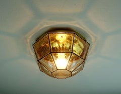 1960s Glashuette Limburg Ceiling Lamp Bubble Glass Shade and Brass