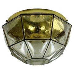1960s Glashuette Limburg Ceiling Lamp Bubble Glass Shade and Brass