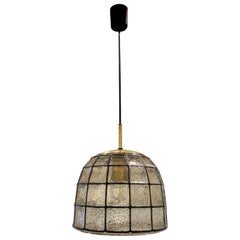 1960s Glashütte Limburg Pendant Light with Textured Glass Dome, German