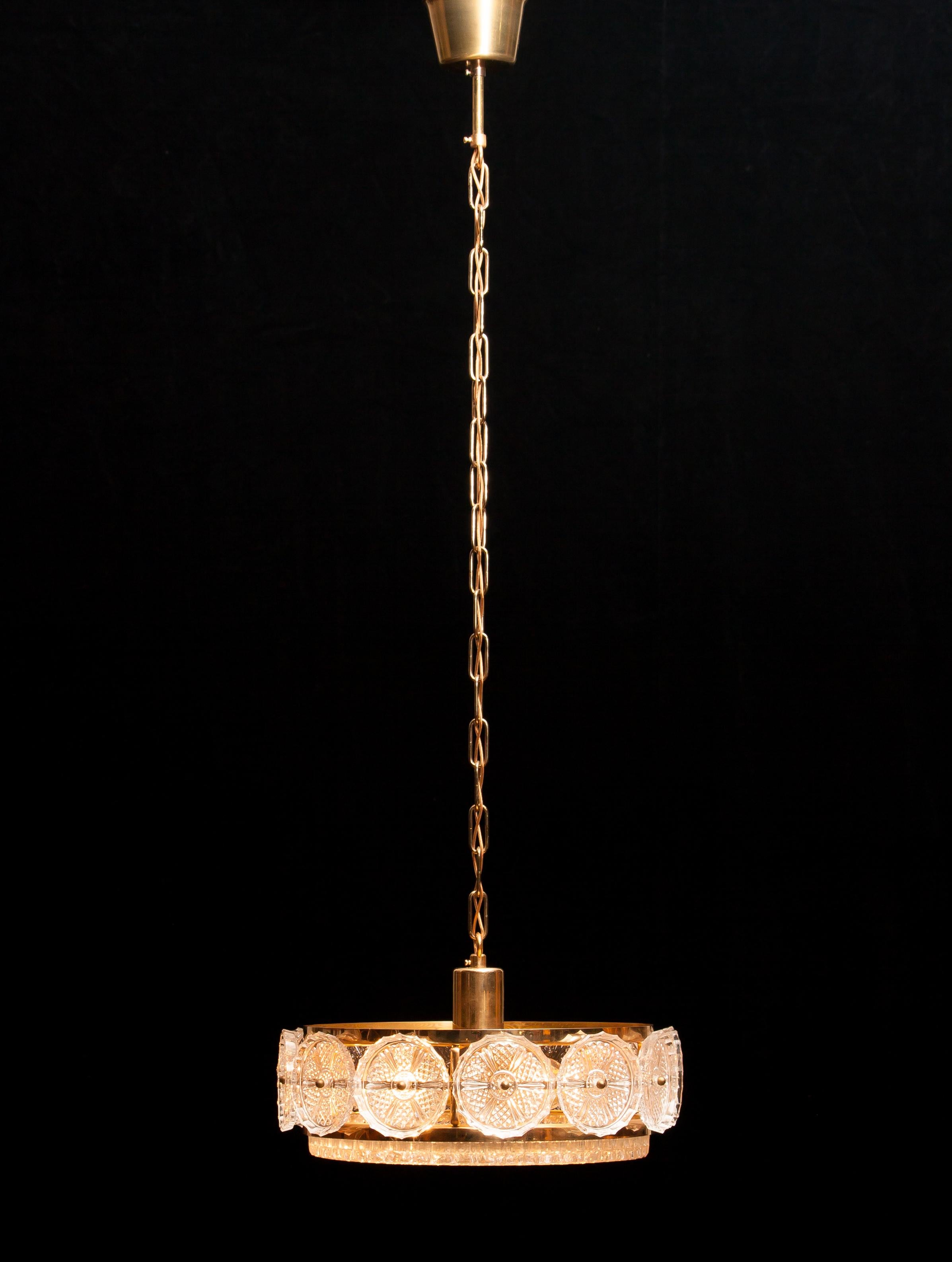1960s, Glass and Brass Pendant by Carl Fagerlund for Orrefors 2