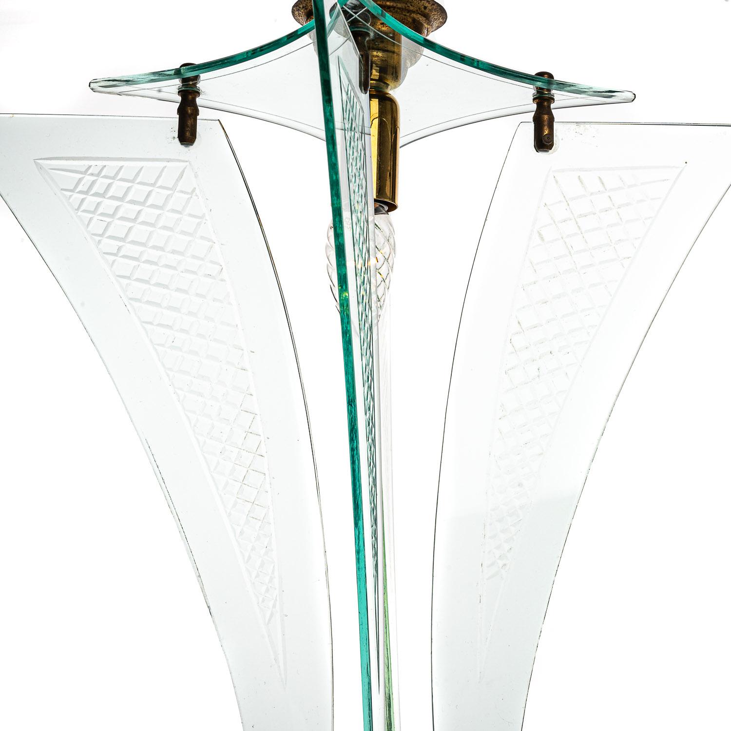 Italian 1960's, Glass and Brass Pendant by Fontana Arte For Sale