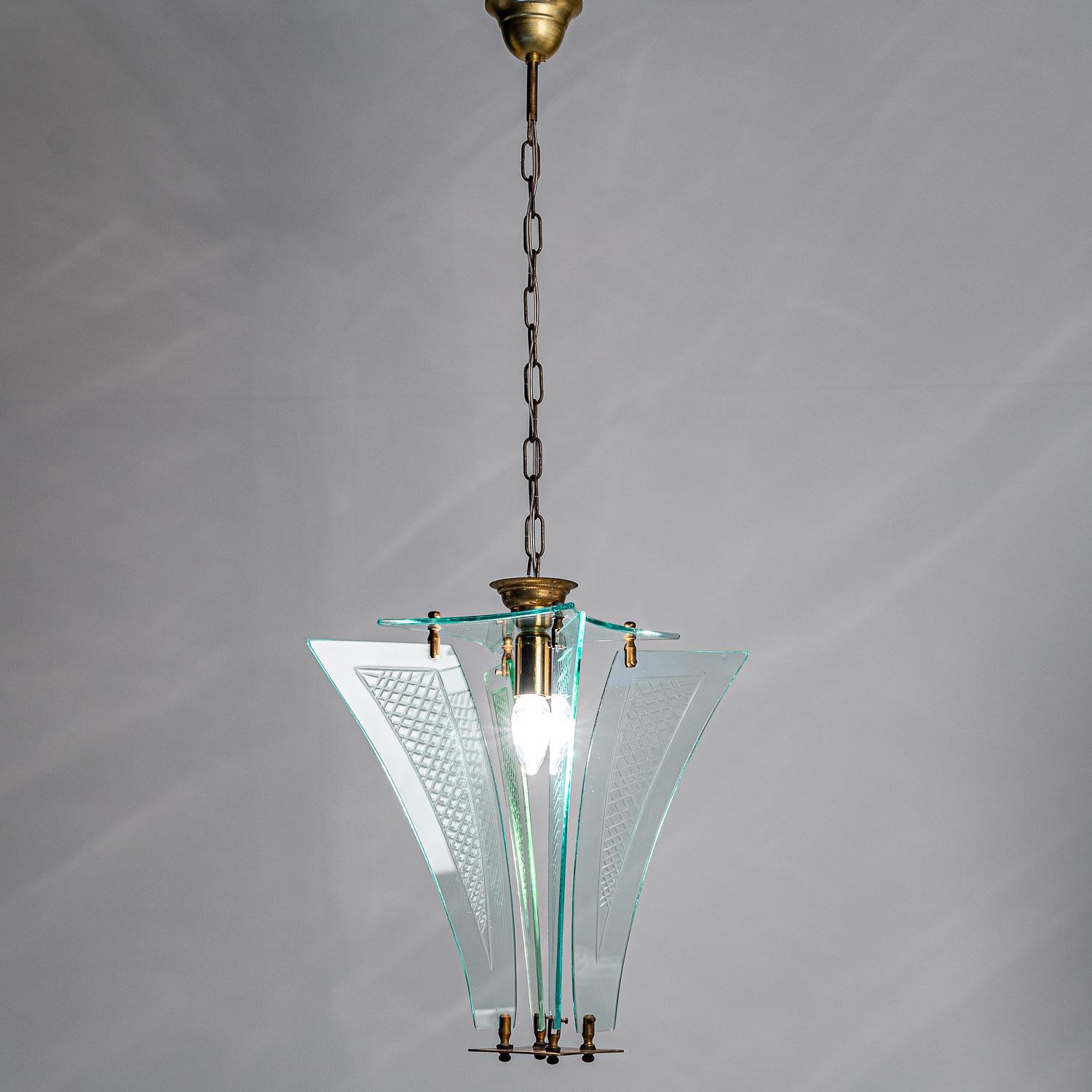 1960's, Glass and Brass Pendant by Fontana Arte For Sale 3