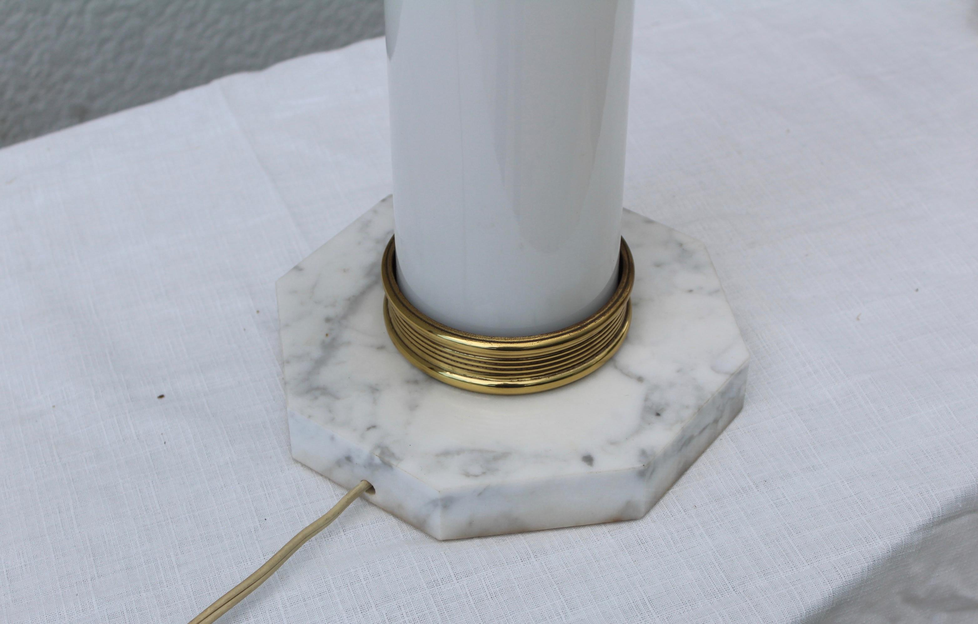 1960's Glass and Brass with Marble Base Italian Table Lamps For Sale 5