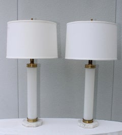 1960's Glass and Brass with Marble Base Italian Table Lamps
