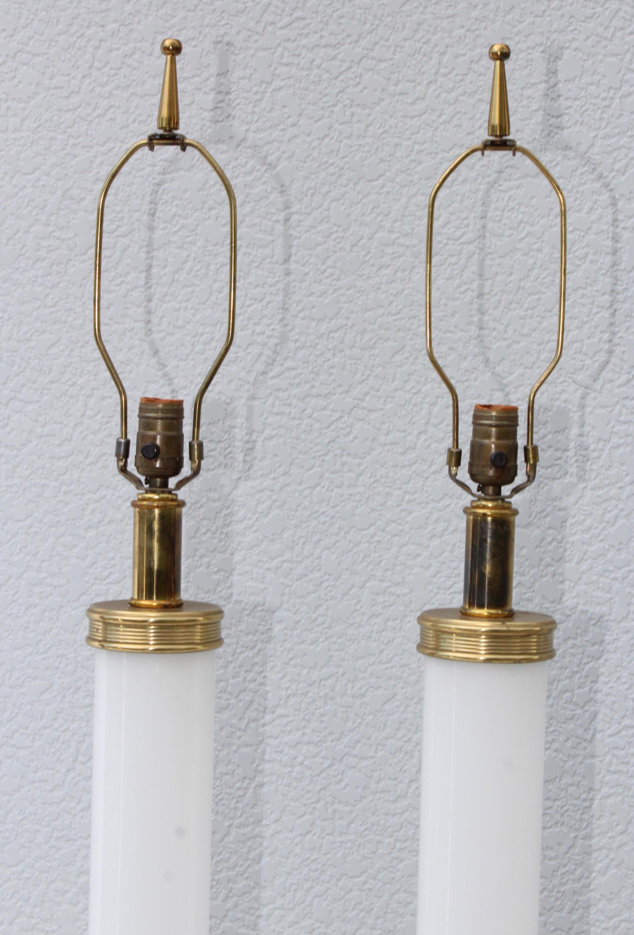 Mid-Century Modern 1960's Glass and Brass with Marble Base Italian Table Lamps For Sale