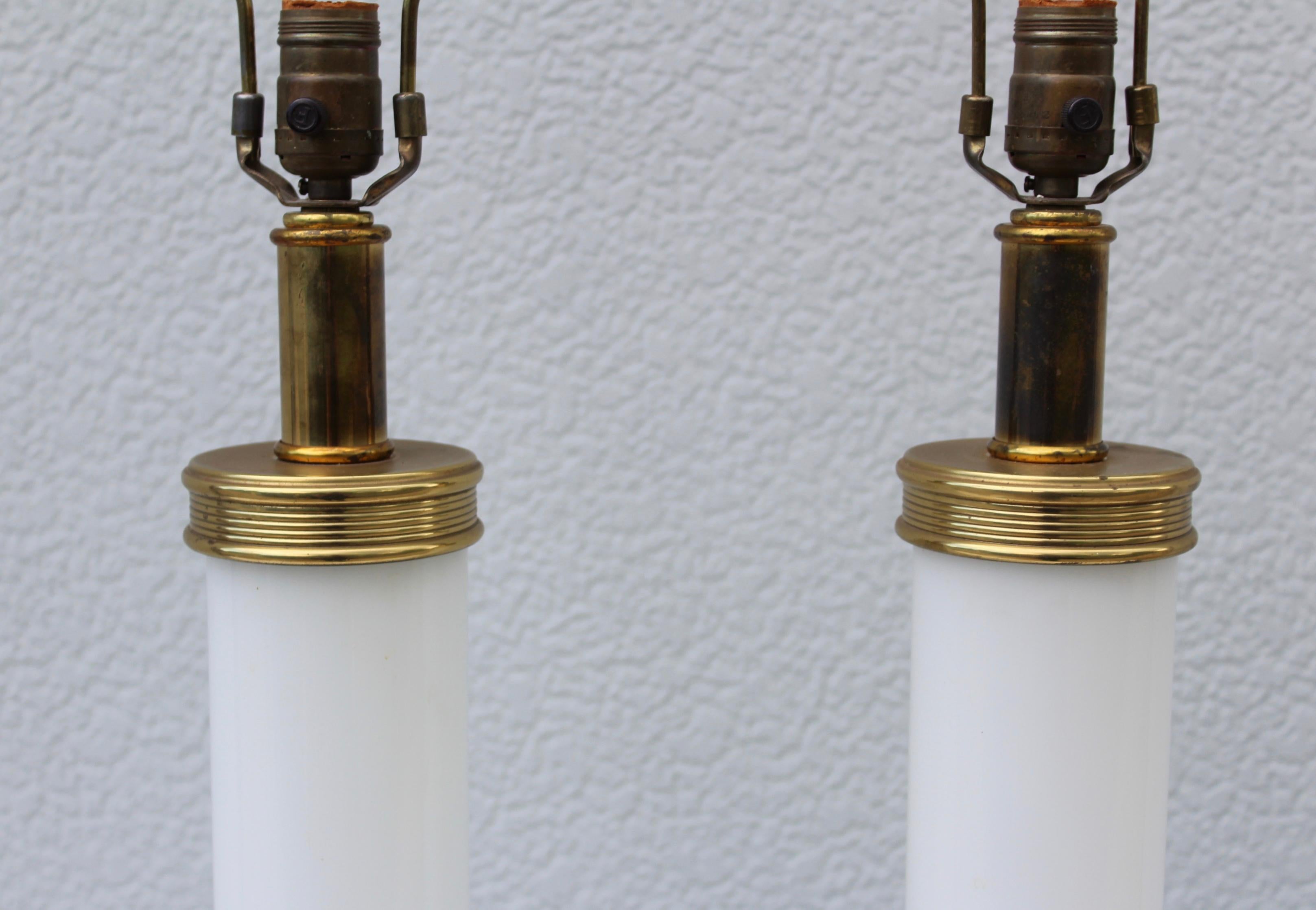 Mid-20th Century 1960's Glass and Brass with Marble Base Italian Table Lamps For Sale