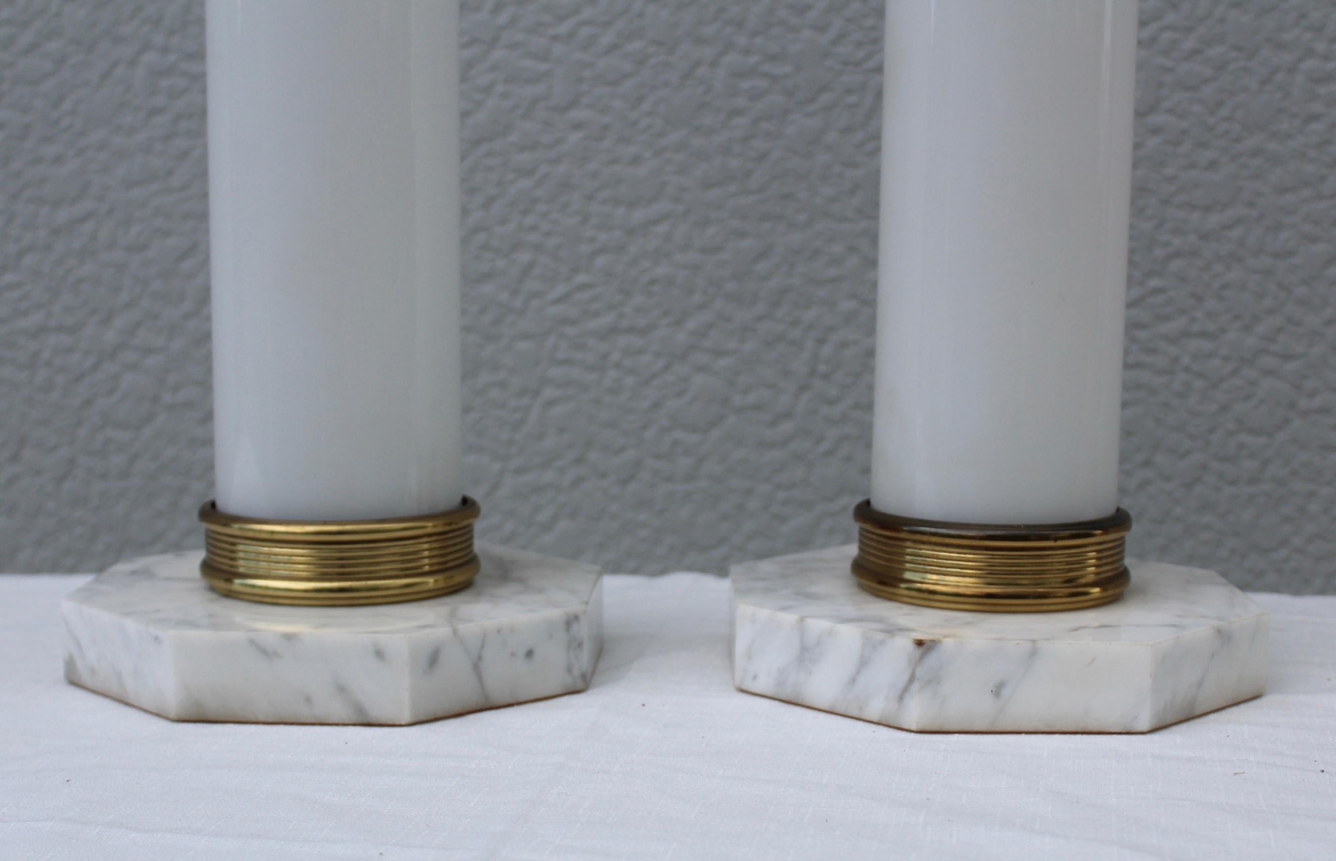 1960's Glass and Brass with Marble Base Italian Table Lamps For Sale 1