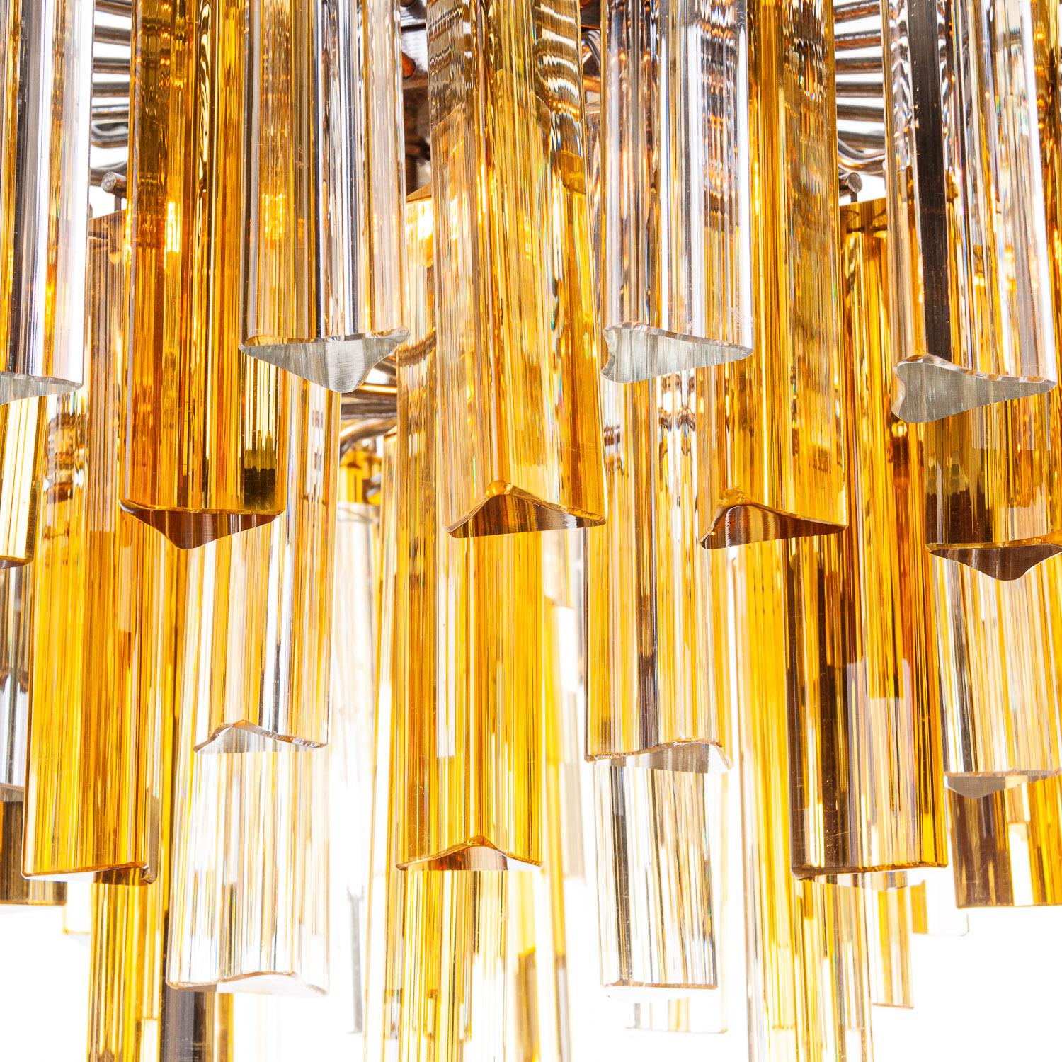 1960s Glass and Chrome Chandelier Attributed to Venini For Sale 4