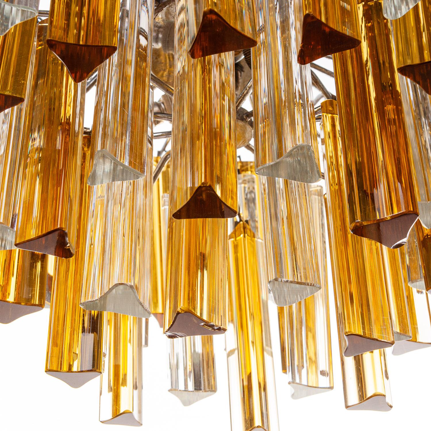 1960s Glass and Chrome Chandelier Attributed to Venini For Sale 5