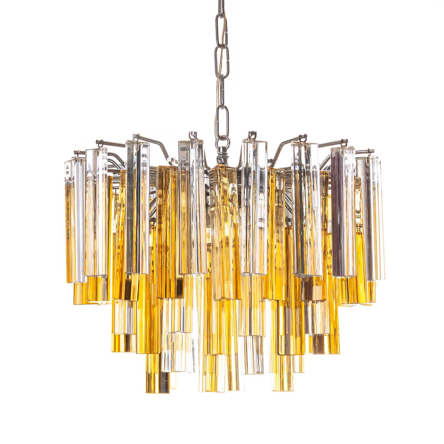 1960s Glass and Chrome Chandelier Attributed to Venini For Sale 6