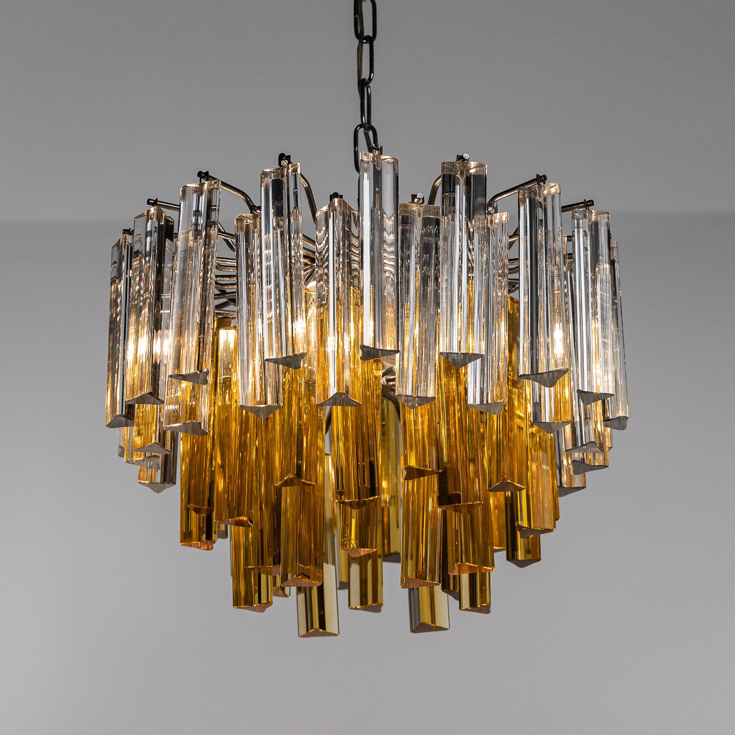 1960s Glass and Chrome Chandelier Attributed to Venini For Sale 7