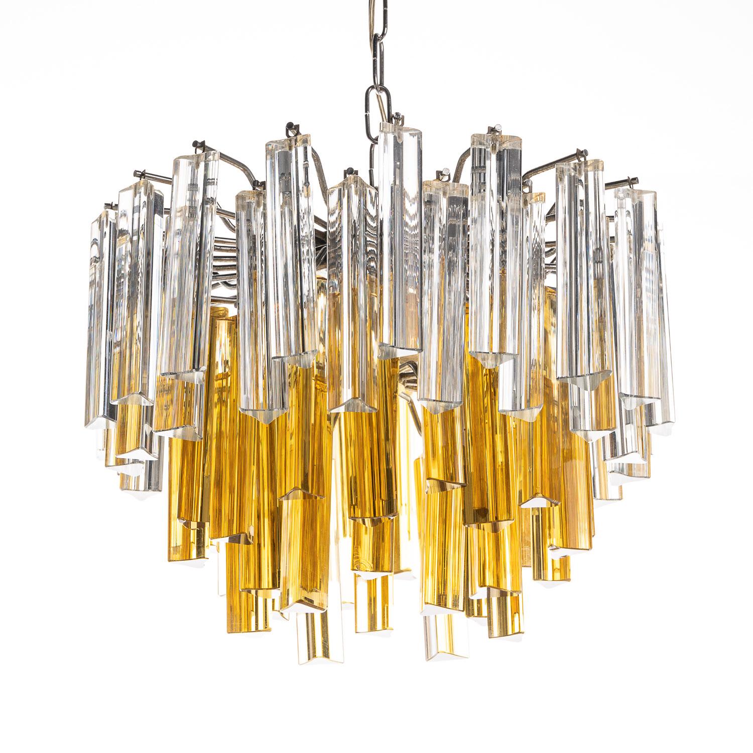 1960s Glass and Chrome Chandelier Attributed to Venini For Sale 8