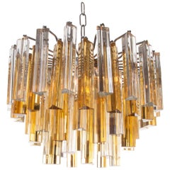 1960s Glass and Chrome Chandelier Attributed to Venini