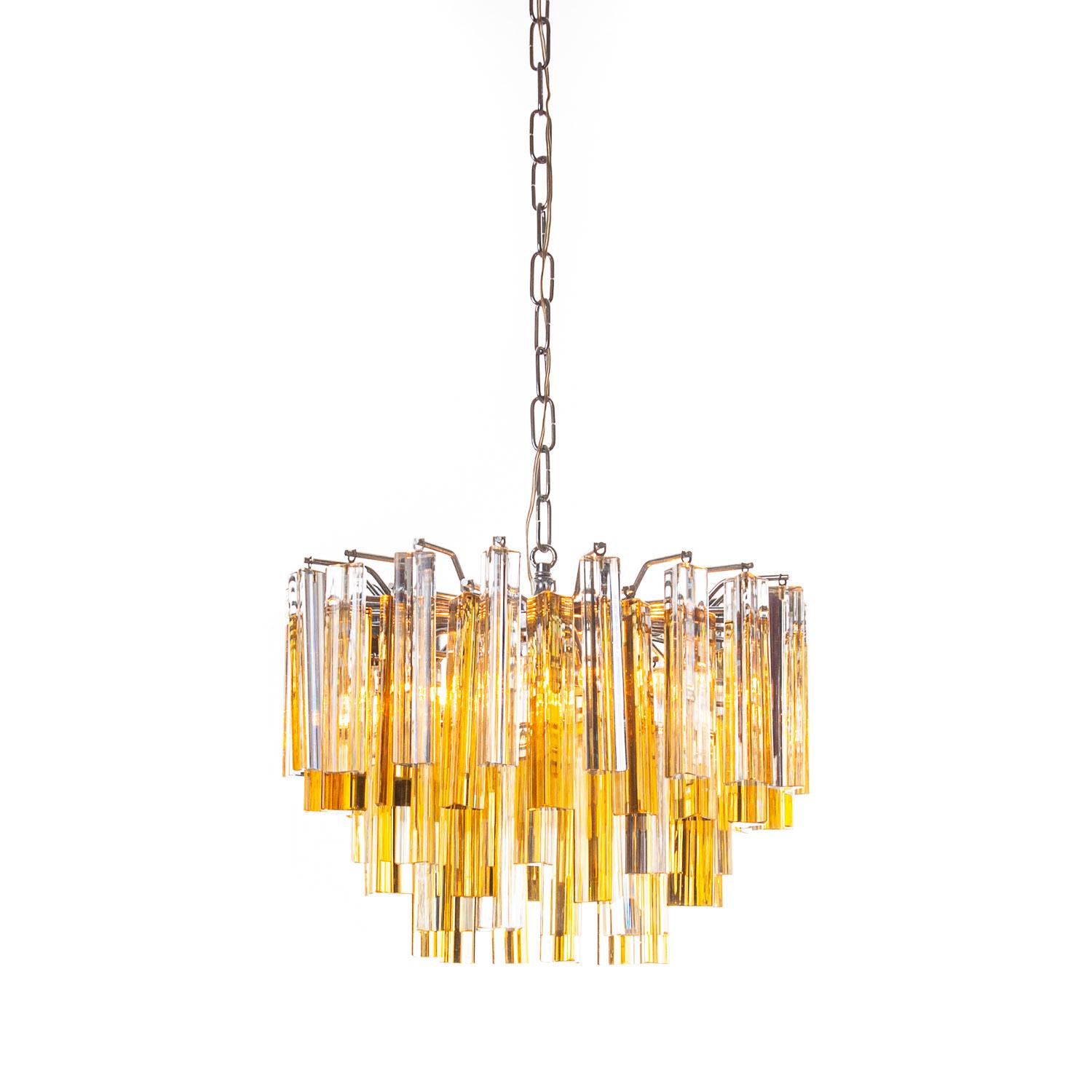 Mid-Century Modern 1960s Glass and Chrome Chandelier Attributed to Venini For Sale