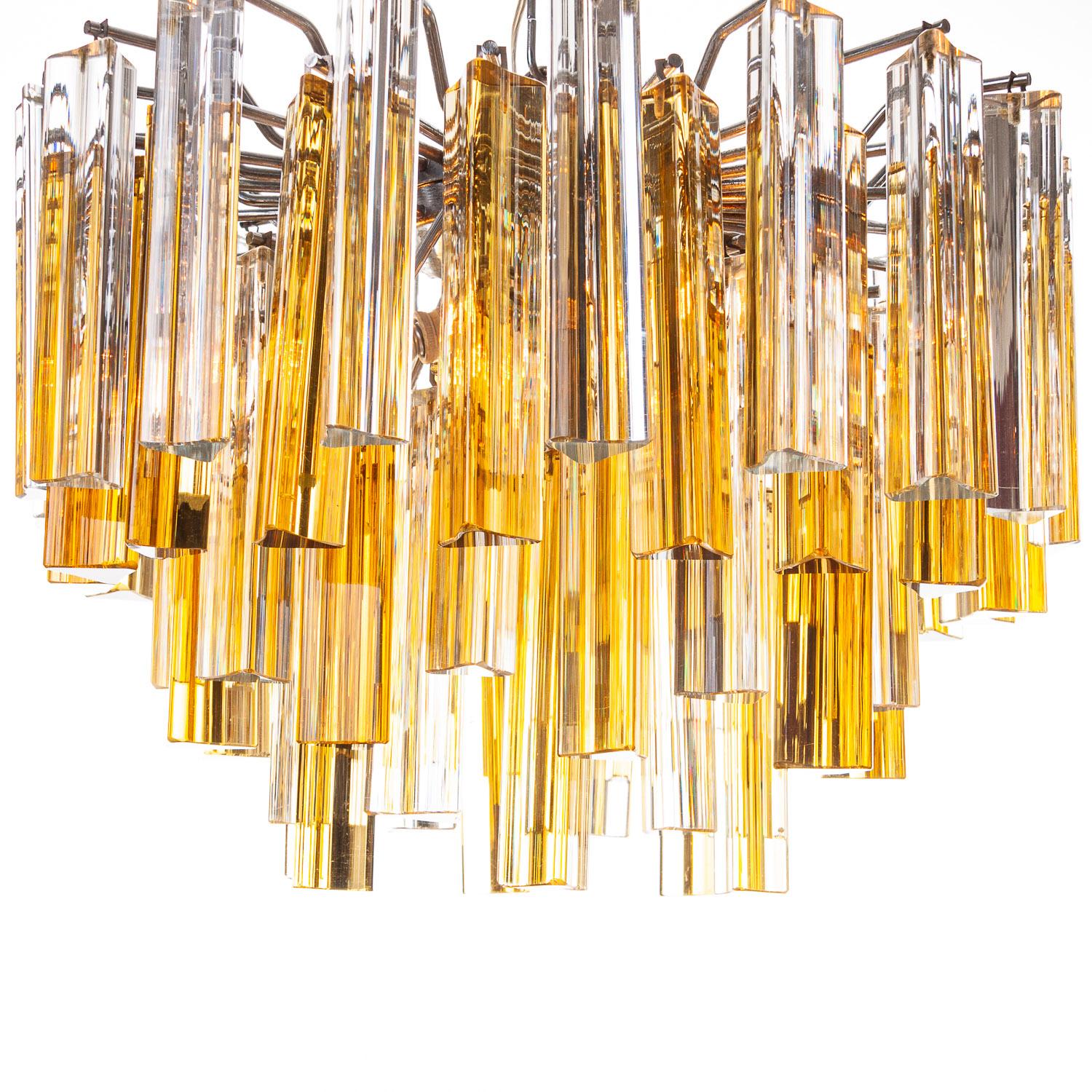 Italian 1960s Glass and Chrome Chandelier Attributed to Venini For Sale